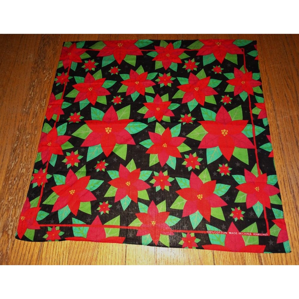 Vintage Poinsettia Christmas Bandana cotton scarf pinup rockabilly retro red